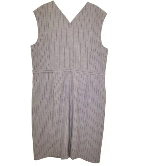 NWT Ann Taylor Bi-Stretch V-Neck Gray Pinstripe Summer Fall Career Dress Sz 18 - Picture 6 of 13